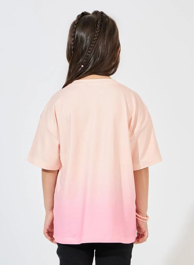 Styli Oversized Tie Dye Slogan Print T-Shirt