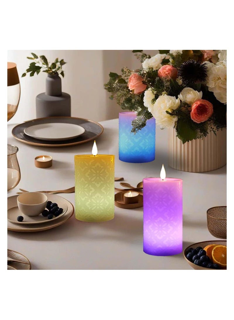 3PCS Color Changing Flameless Candles with Remote, Real Wax Floral Design, Battery Operated, Timer Function, 12 LED Colors, Home Decor, Sizes: 4", 5", 6" (D 3") - Image 4