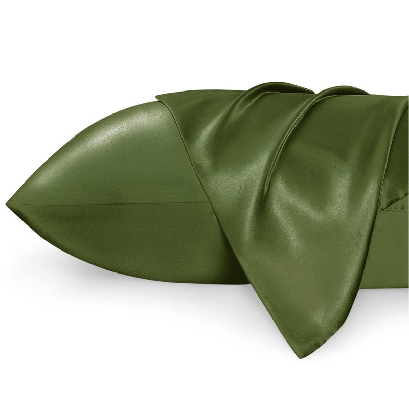 Bedsure Bedsure Satin Pillowcase for Hair and Skin Queen  Olive Green Silky Pillowcase 2 Pack with Envelope Closure Similar to Silk Pillow Cases Gifts for Women Men 20x30 Inches 