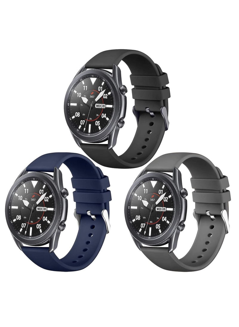 Captaintech Compatible with Samsung Galaxy Watch 3 Band 45mm/Galaxy Watch 46mm/Gear S3 Frontier, 22mm Quick Release Silicone Watch Bands for Women Men 3 Pack of Black/Dark Blue/Space Gray Large - Image 1
