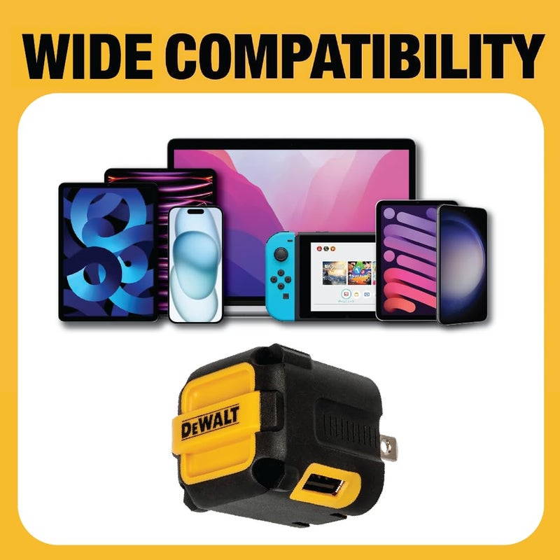 DEWALT 2-Port USB Wall Charger — NeverBlock Worksite Charger — Dual 5V/2.1A Power AC Adapter — Fast Charging Block Cube for iPhone 14 13 12 SE 11Pro Max XS XR 8 Plus Samsung Galaxy Google Pixel - Image 3
