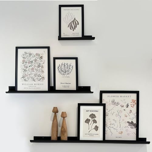 Spillbox Metal Photo Frame Stand for Wall Mount | Floating Shelf | Display for Photos, Artwork | Modern Picture Ledge | Home, Kitchen, Living Room & Office Wall Decoration Shelf- Set of 3 (Black) - Image 1