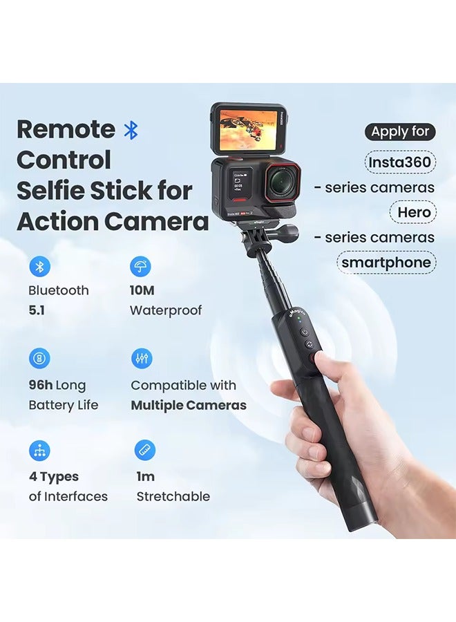 aMagisn aMagisn 1m Extendable Monopod Remote Control Waterproof Selfie Stick for Mobile Phone Gopro 13 12 11 Insta360 X4 X3 Ace AcePro - Image 2
