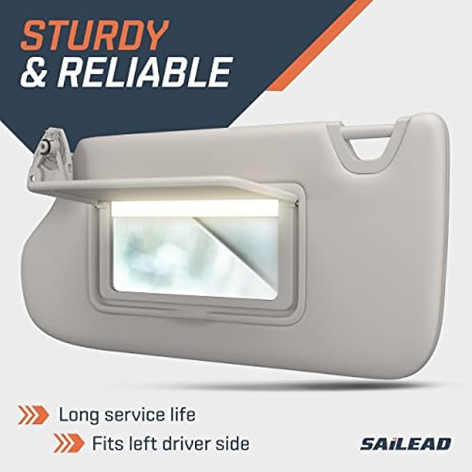 SAILEAD واقي شمس بديل للجهة اليسرى (جهة السائق)، متوافق مع نيسان ألتيما 2013-2018 المزودة بإضاءة، 96401-3TA2A، رمادي - Image 3