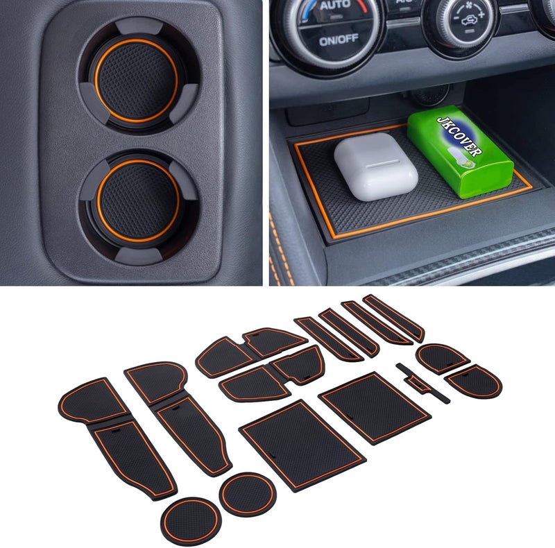 JKCOVER No-Slip Cup Holder Insert Mats for 2018-2023 Crosstrek/Impreza - 15PCS Flexible Rubber (Orange) - Image 1