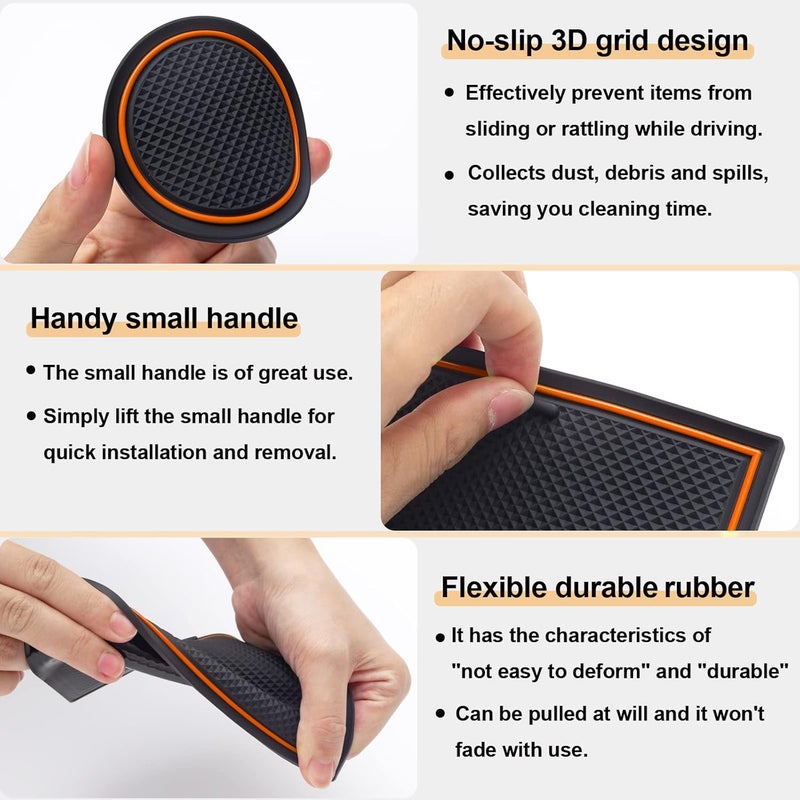 JKCOVER No-Slip Cup Holder Insert Mats for 2018-2023 Crosstrek/Impreza - 15PCS Flexible Rubber (Orange) - Image 4
