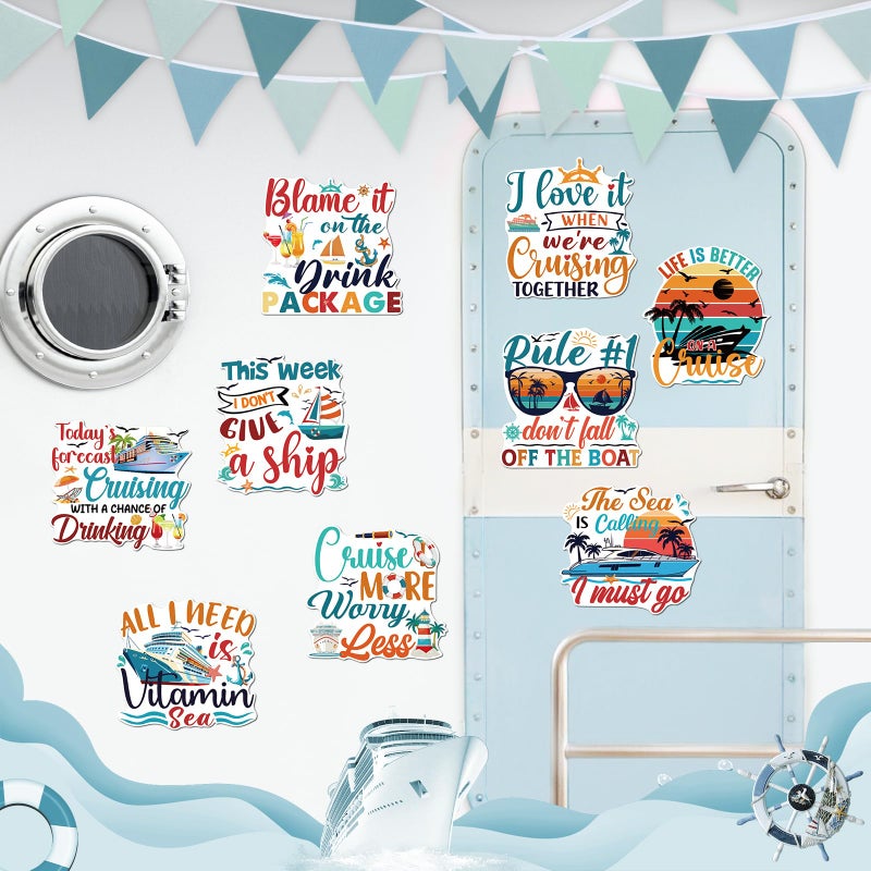 Dazoratix Retro Cruise Door Decorations - 9 Pcs Large Ship Cabin Anchor Magnetic Essentials Funny Magnets Stickers Stateroom Decals for Summer Carnival Party Holiday Accessories Refrigerator Car Decor - Image 2