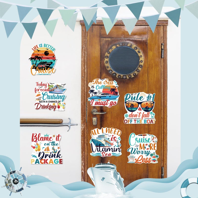 Dazoratix Retro Cruise Door Decorations - 9 Pcs Large Ship Cabin Anchor Magnetic Essentials Funny Magnets Stickers Stateroom Decals for Summer Carnival Party Holiday Accessories Refrigerator Car Decor - Image 4