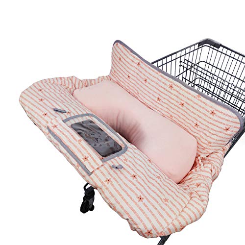 DODO NICI Shopping Cart Cover for Baby/Toddler 2-in-1 High Chair Cover, Easy Attach & Remove, with Cellphone Holder, Pink Strip Star - Image 1