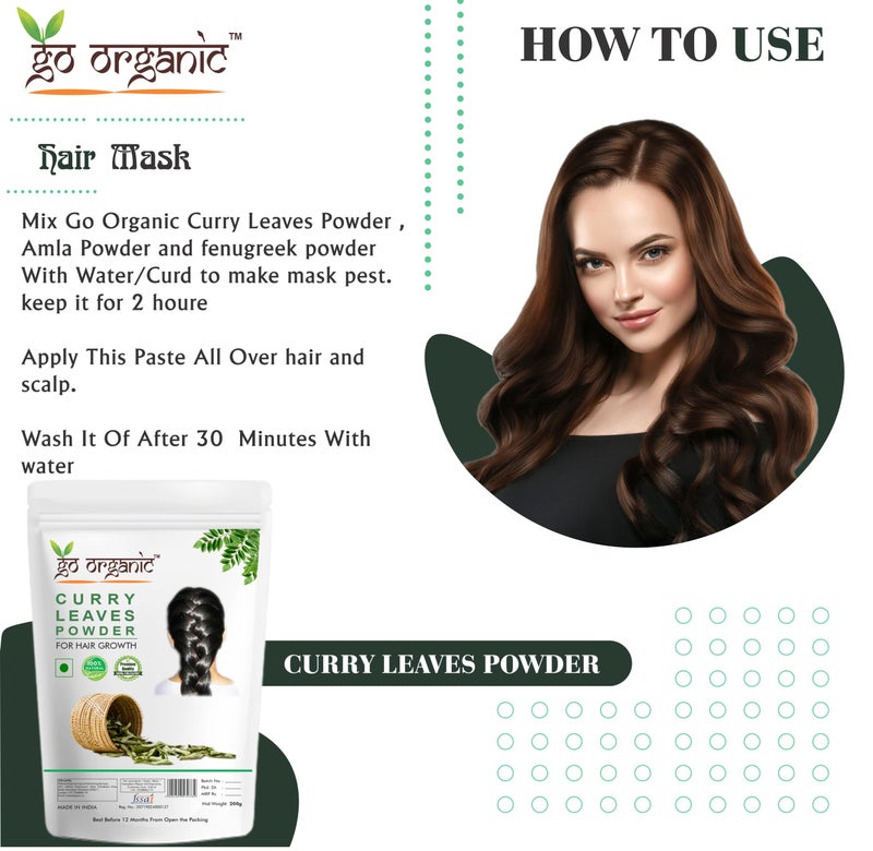 Go Organic Curry Leaves Powder Curry Leaves To Grow Long, Strong And Shiny Hair (200 Grm) - Image 5
