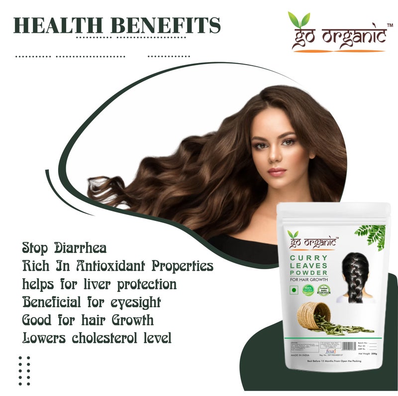 Go Organic Curry Leaves Powder Curry Leaves To Grow Long, Strong And Shiny Hair (200 Grm) - Image 2