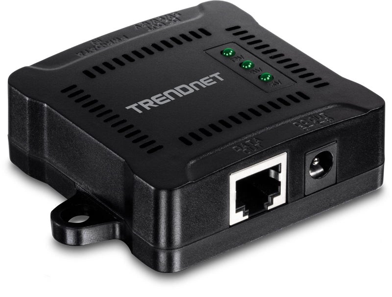TRENDnet Gigabit PoE Splitter, TPE-104GS, 802.3af, NDAA Compliant, Power a Non-PoE Device up to 100m (328 ft), 5/9/12V DC Power Output, 5 to 5/3.5mm Jumper Cables Included, Black - Image 1