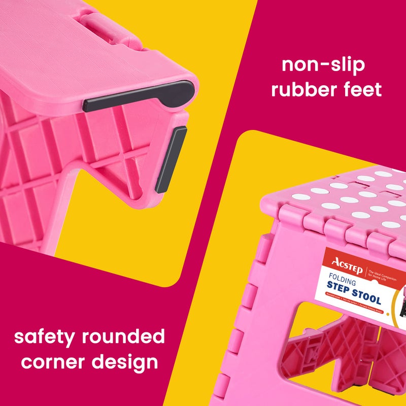 ACSTEP 9 Inch Folding Step Stool - The Lightweight Step Stool is Sturdy and Safe Enough. Opens Easy with One Flip. Great for Kitchen, Bathroom, Bedroom Pink - Image 2