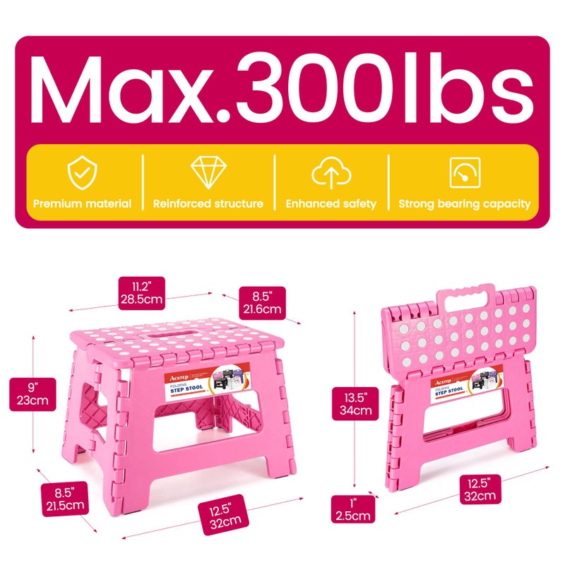 ACSTEP 9 Inch Folding Step Stool - The Lightweight Step Stool is Sturdy and Safe Enough. Opens Easy with One Flip. Great for Kitchen, Bathroom, Bedroom Pink - Image 4