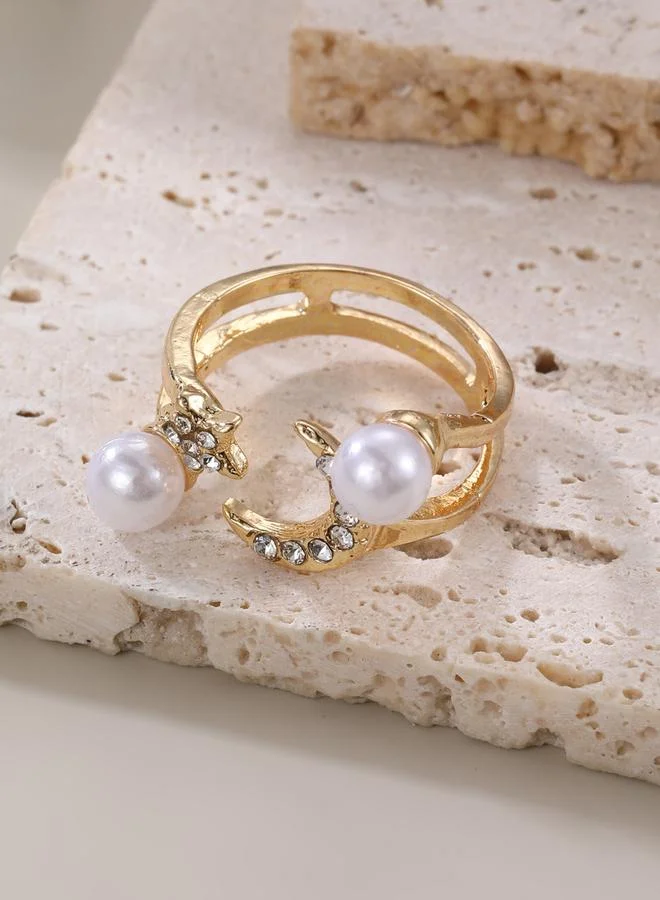 تايك تو خاتم مزين بفصوص ولؤلؤ صناعي