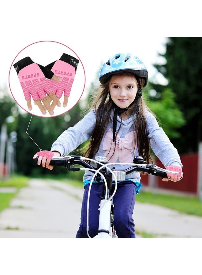 Generic 1 Pair Kids Sport Gloves Half Finger Gloves, Breathable Ice Silk Anti Slip Silicagel Palm Rest Cycling Gloves, Kids Velcro Gloves for Cycling Camping Fishing Outdoor M (Pink)  - Image 4
