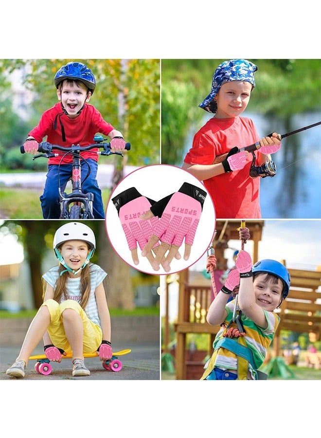 Generic 1 Pair Kids Sport Gloves Half Finger Gloves, Breathable Ice Silk Anti Slip Silicagel Palm Rest Cycling Gloves, Kids Velcro Gloves for Cycling Camping Fishing Outdoor M (Pink)  - Image 5