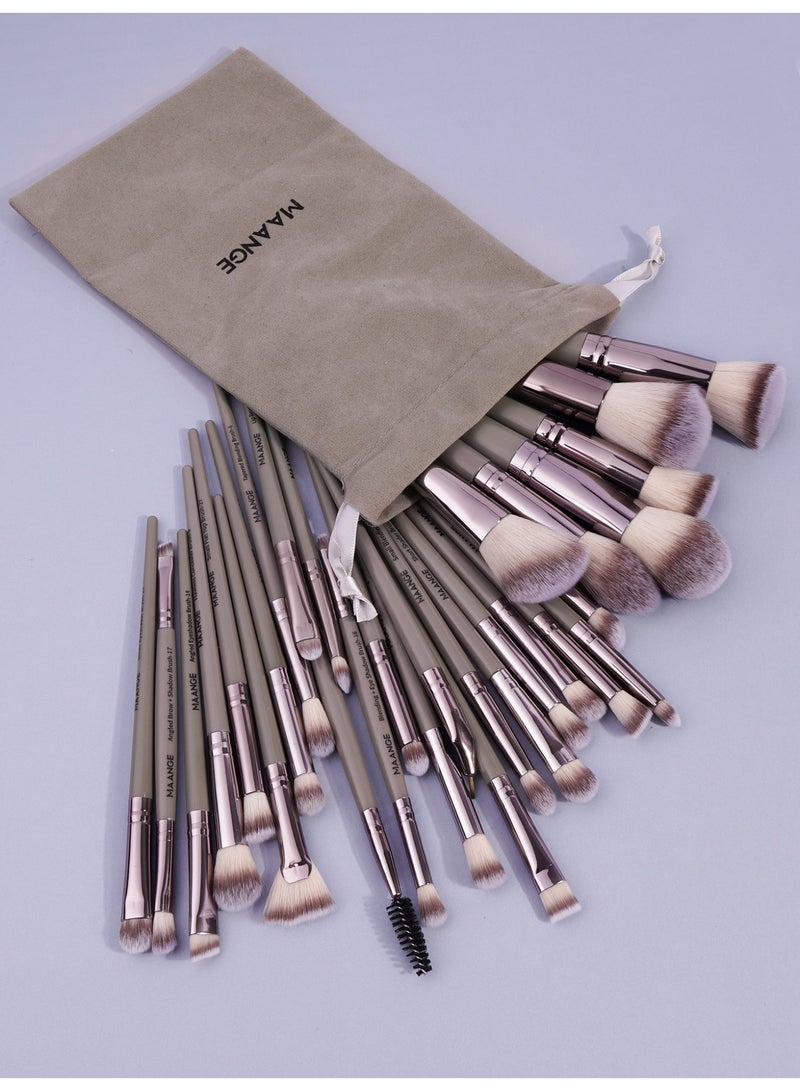 MAANGE مجموعة فرش المكياج مع حقائب قماشية، 30 قطعة فرش مكياج احترافية، فرش أساس، ظلال عيون، فرش أحمر خدود، مجموعة فرش مكياج للسفر (بني) - Image 2