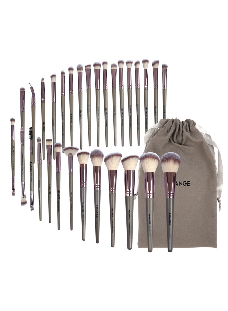 MAANGE مجموعة فرش المكياج مع حقائب قماشية، 30 قطعة فرش مكياج احترافية، فرش أساس، ظلال عيون، فرش أحمر خدود، مجموعة فرش مكياج للسفر (بني) - Image 1