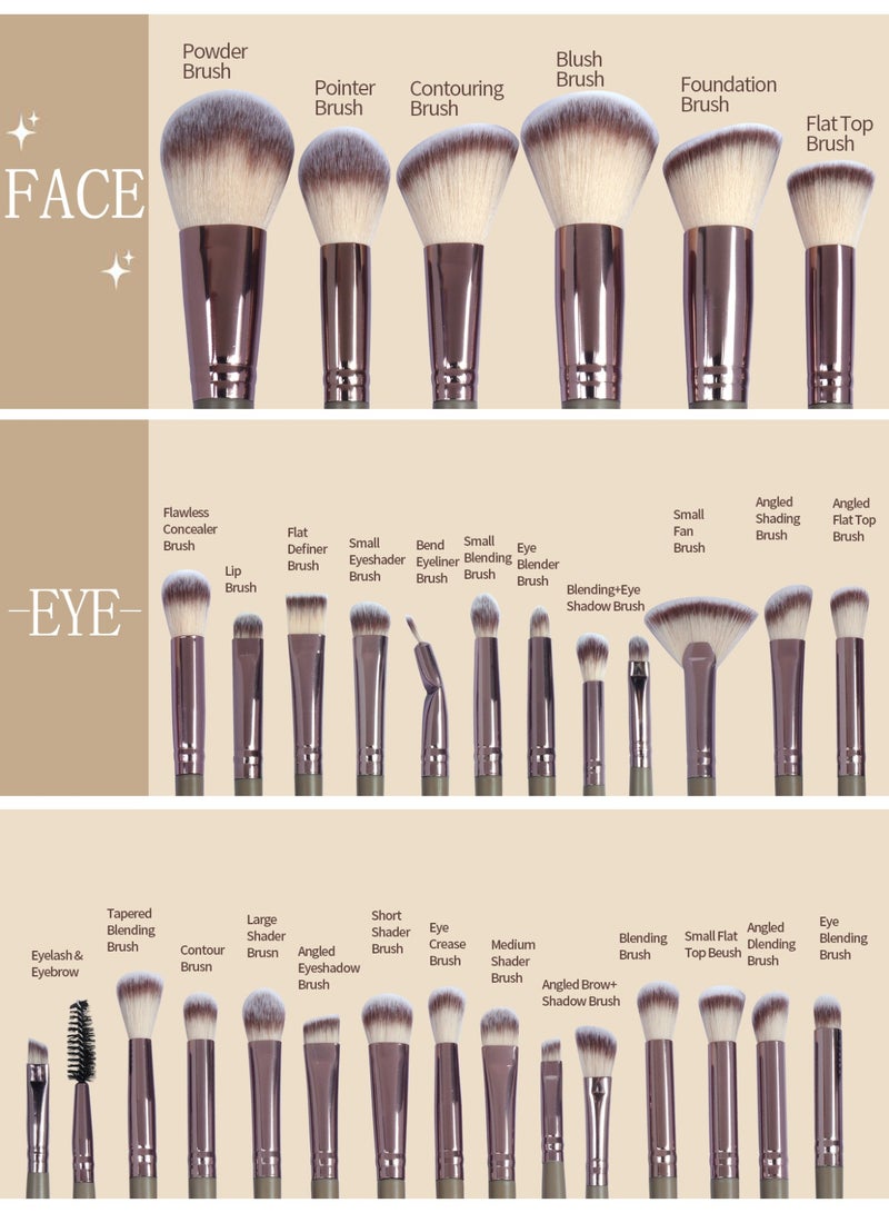 MAANGE مجموعة فرش المكياج مع حقائب قماشية، 30 قطعة فرش مكياج احترافية، فرش أساس، ظلال عيون، فرش أحمر خدود، مجموعة فرش مكياج للسفر (بني) - Image 5