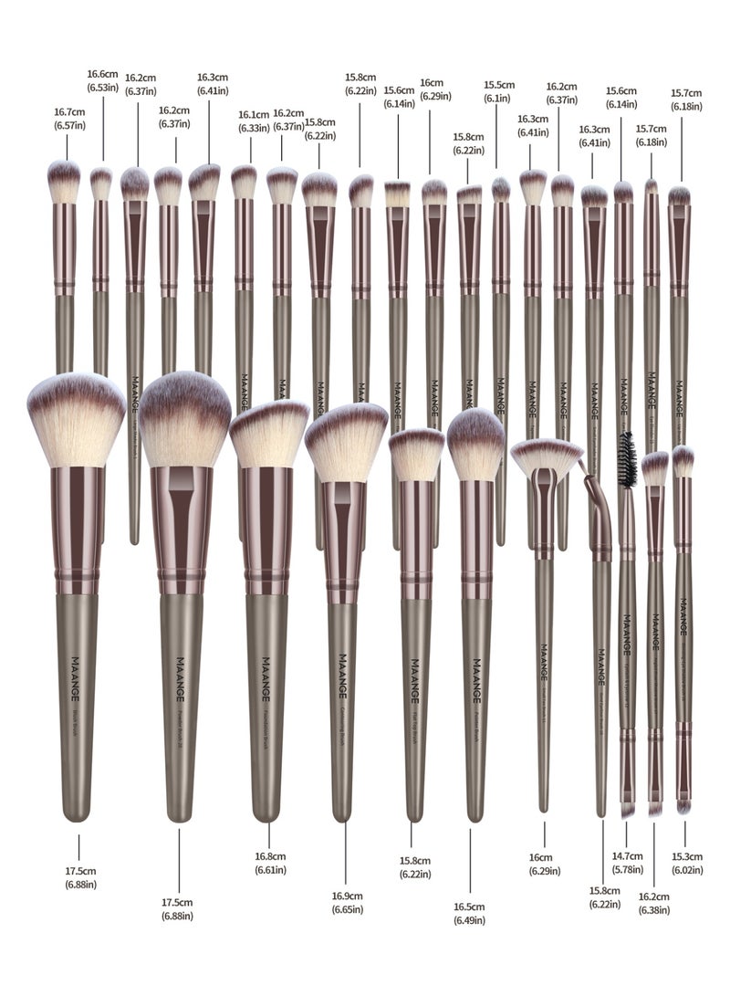 MAANGE مجموعة فرش المكياج مع حقائب قماشية، 30 قطعة فرش مكياج احترافية، فرش أساس، ظلال عيون، فرش أحمر خدود، مجموعة فرش مكياج للسفر (بني) - Image 3