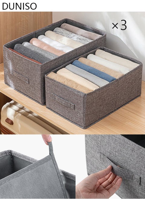 3 Pieces Foldable Closet Storage Organizer Washable Closet Storage Box with Carrying Handles Cube Storage Bin for Clothes Wardrobe Home Bedroom Office
