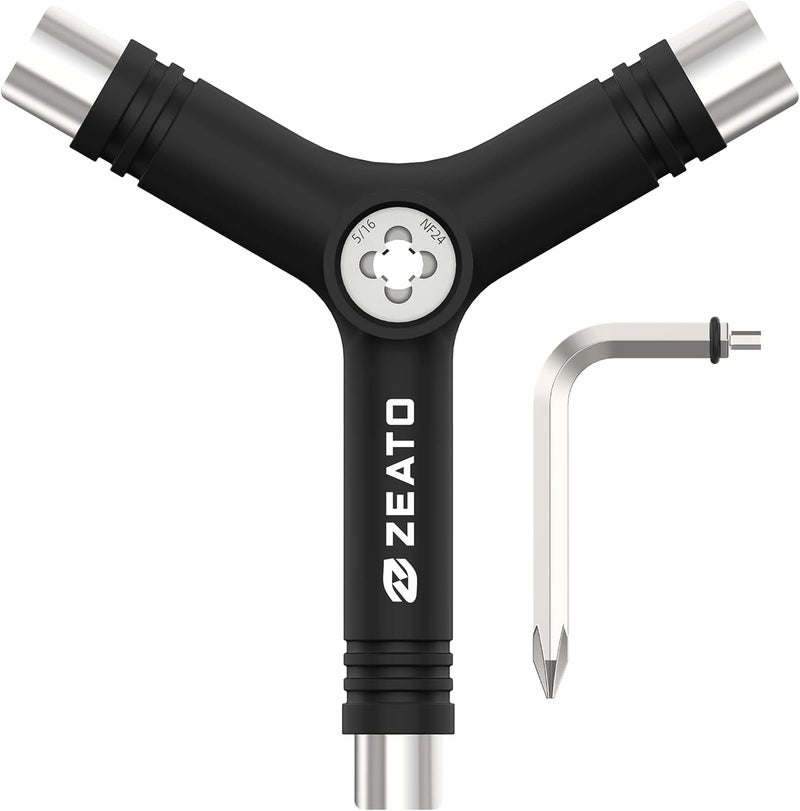 Zeato All-in-One Skate Tools Multi-Function Portable Skateboard T Tool Accessory with T-Type Allen Key and L-Type Phillips Head Wrench Screwdriver - Image 1