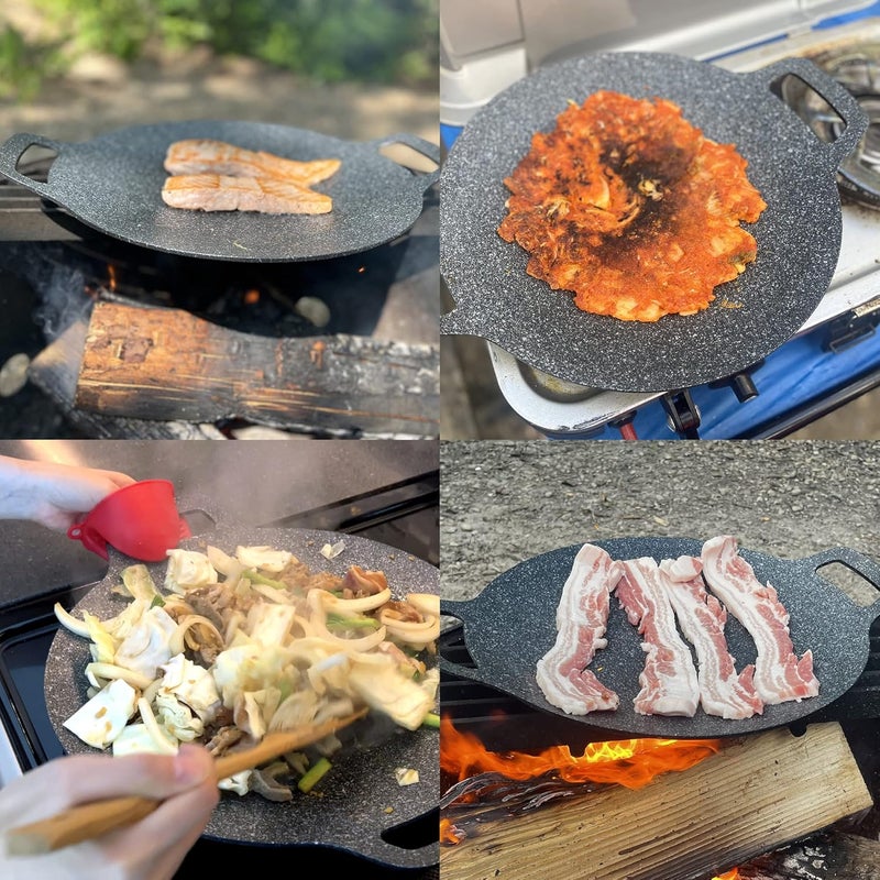 Saltlas Korean Style BBQ Grill Pan for Stove Top, Camping and IH, 13" Round Griddle With Double Bottom, Non-stick Coating Frying Pan - Image 5