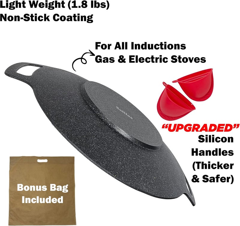 Saltlas Korean Style BBQ Grill Pan for Stove Top, Camping and IH, 13" Round Griddle With Double Bottom, Non-stick Coating Frying Pan - Image 4
