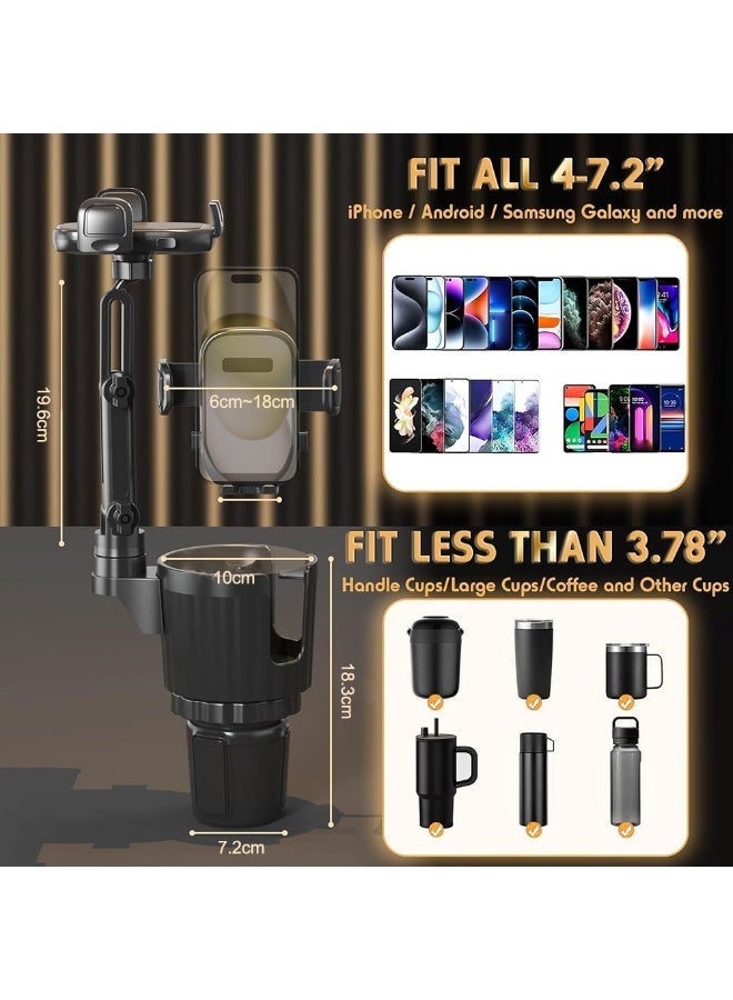 ET-LIFE Car Cup Holders, 2 in 1 Universal Cup Holder Expander Adjustable Base with Phone Mount, Long Arm with 360°Rotation, Compatible with Most Smartphones - Image 2