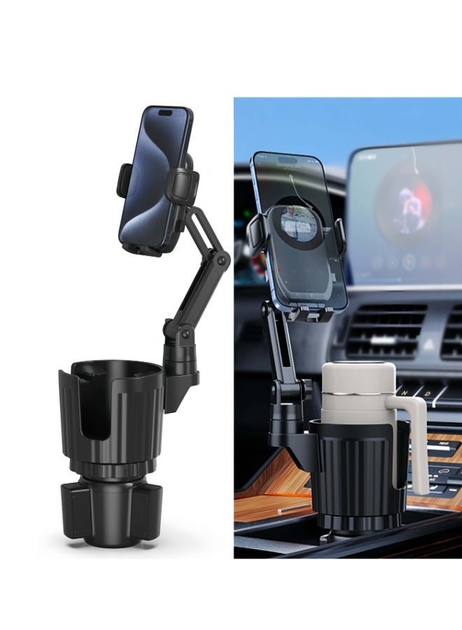 ET-LIFE Car Cup Holders, 2 in 1 Universal Cup Holder Expander Adjustable Base with Phone Mount, Long Arm with 360°Rotation, Compatible with Most Smartphones - Image 1