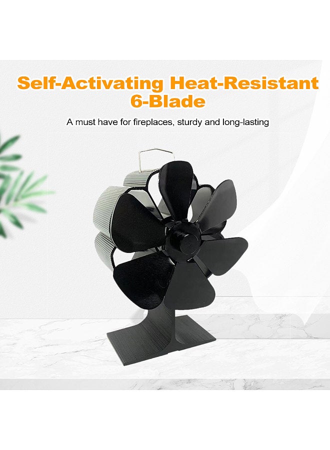 6 Blades Heat Powered Stove Fan Silent Fireplace Fan Quickly Warm Air Stove Fan Non-Electric Firepace Fan for Log/Gas/Pallet/Wood Burning/Indoor/Outdoor/Camping Stoves