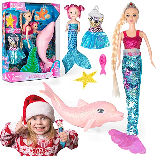 Yellow River Princess Doll with Little Mermaid & Pink Dolphin Playset, Blonde Hair Dolls Toys with Accessories, Gift for 3 to 7 Year Old Girls - Image 2