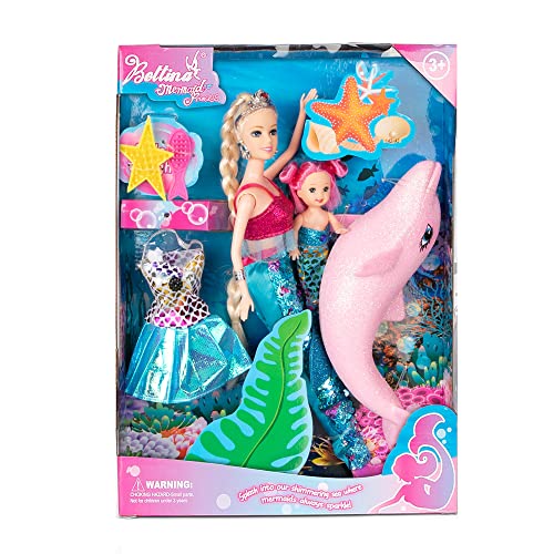 Yellow River Princess Doll with Little Mermaid & Pink Dolphin Playset, Blonde Hair Dolls Toys with Accessories, Gift for 3 to 7 Year Old Girls - Image 1