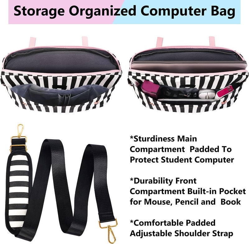 15.6 Inch Laptop Bag for Women - Cute Messenger Shoulder Tote with RFID Pocket, Lightweight Briefcase in Pink - Image 5