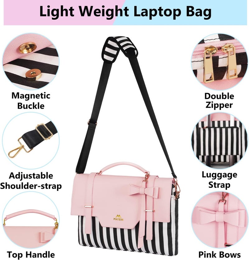 15.6 Inch Laptop Bag for Women - Cute Messenger Shoulder Tote with RFID Pocket, Lightweight Briefcase in Pink - Image 2