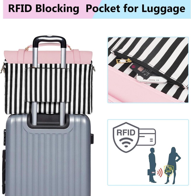 15.6 Inch Laptop Bag for Women - Cute Messenger Shoulder Tote with RFID Pocket, Lightweight Briefcase in Pink - Image 4