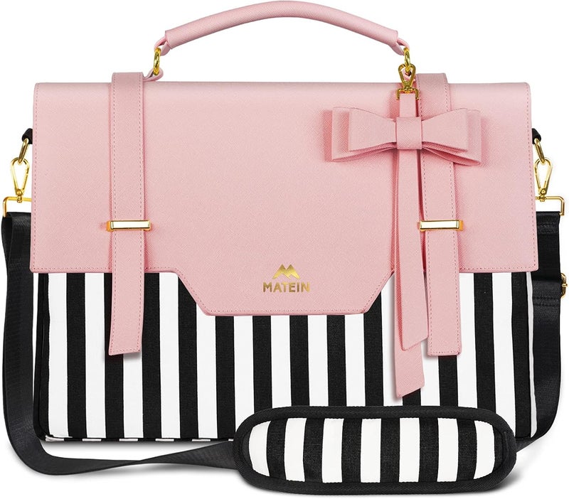 15.6 Inch Laptop Bag for Women - Cute Messenger Shoulder Tote with RFID Pocket, Lightweight Briefcase in Pink - Image 1