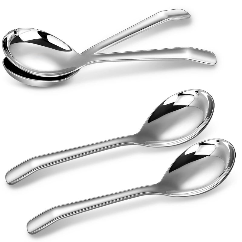 KEAWELL Premium 7.3 Inches Soup Spoons with Hook Handle, Set of 4, 18/10 Stainless Steel, Deep Bowl, Perfect for Ramen, Pho, Miso, Dumplings, Noodles, Wonton, Dishwasher Safe (Curved-Handle) - Image 1