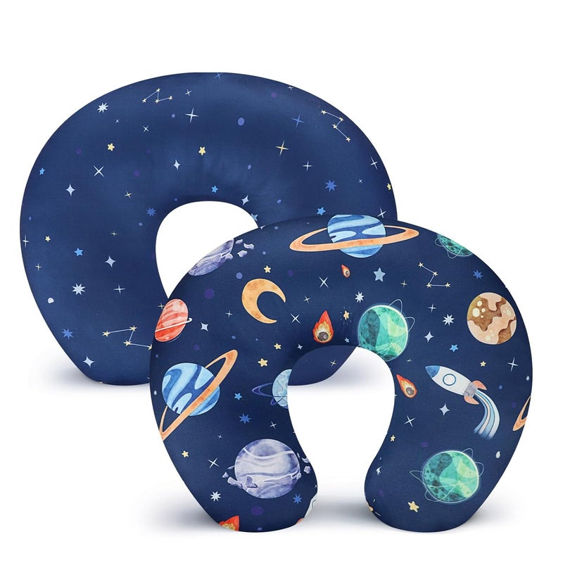 Pea Pod Nursing Pillow Cover 2 Pack Soft  Adorable Slipcovers for Breastfeeding Pillows Comfortable Stretchy Feeding Pillow Covers for Baby Girls Boys Newborn Removeable Pillow Case Outer Space - Image 1