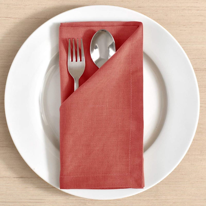 Fingercraft Cloth Napkins Cotton Linen Blend Fabric 12 Pack Premium Quality Mitered Corners For Every Day Use Napkins Are Pre Shrunk And Good Absorbency Easter Color Coral - Image 2