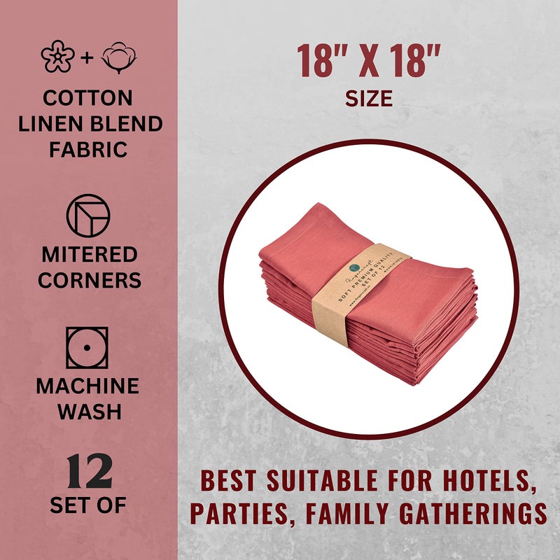 Fingercraft Cloth Napkins Cotton Linen Blend Fabric 12 Pack Premium Quality Mitered Corners For Every Day Use Napkins Are Pre Shrunk And Good Absorbency Easter Color Coral - Image 4