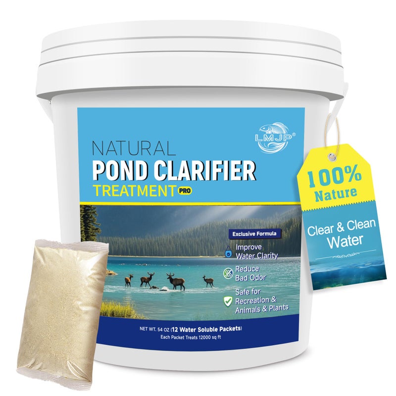 LMJP Pond Clarifier Treatment â€“ 12 Packets Natural Pond Water Clear for Outdoor Lakes â€“ Beneficial Enzymes to Improve Water Clarity & Eliminate Odor â€“ Treats Up to 144000 Sq Ft - Image 1