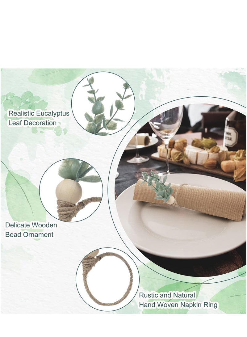 6 Pack Napkin Rings, Eucalyptus Wooden Napkin Rings ,Boho Leaf Wood Bead Farmhouse Spring Fall ,Napkin Ring Holder for Family Dining Banquet Wedding ,Table Decor  - Image 3