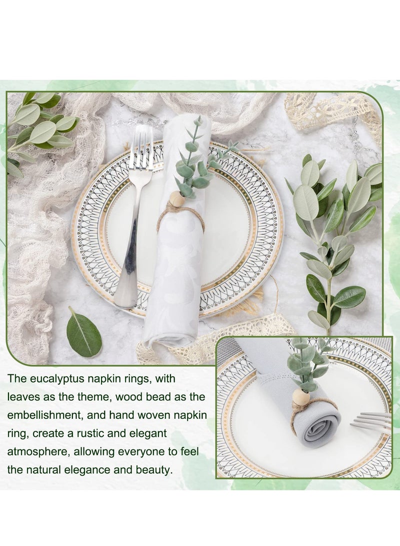 6 Pack Napkin Rings, Eucalyptus Wooden Napkin Rings ,Boho Leaf Wood Bead Farmhouse Spring Fall ,Napkin Ring Holder for Family Dining Banquet Wedding ,Table Decor  - Image 4
