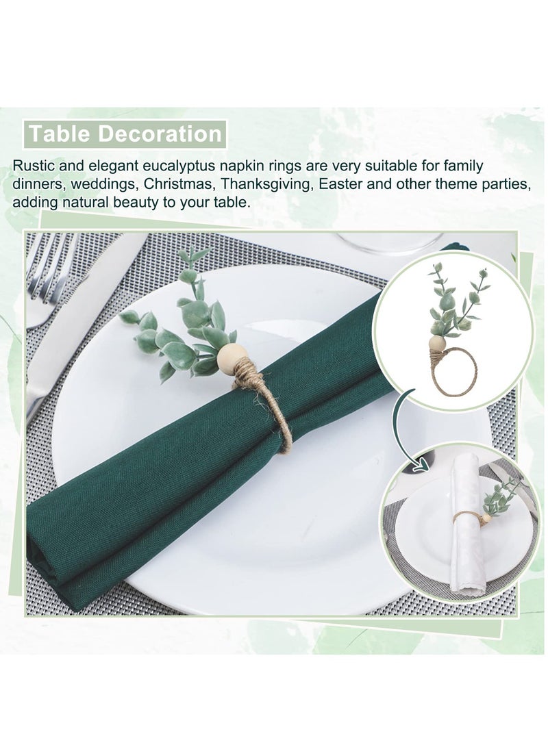 6 Pack Napkin Rings, Eucalyptus Wooden Napkin Rings ,Boho Leaf Wood Bead Farmhouse Spring Fall ,Napkin Ring Holder for Family Dining Banquet Wedding ,Table Decor  - Image 5