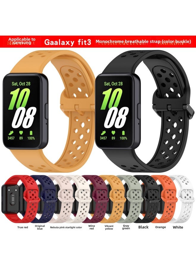 Loquat For Samsung Fit3 Monochrome Breathable Silicone Strap Galaxy Fit3 WATCH SM R390 Color Buckle-Color:gray Green  - Image 2