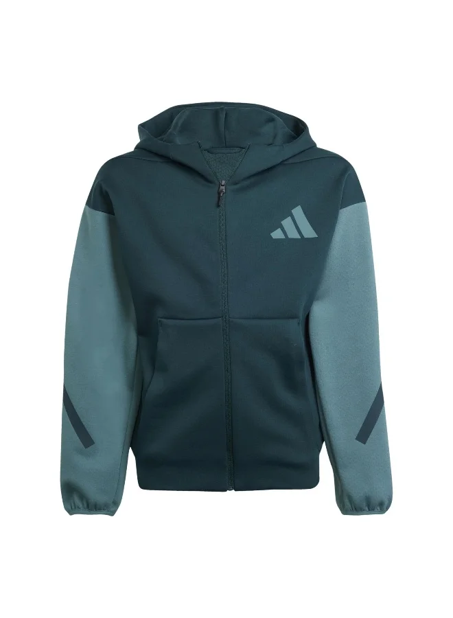 adidas Adidas J Z.N.E.Fz Cb Green Hooded Track Top Track Tops For Kids