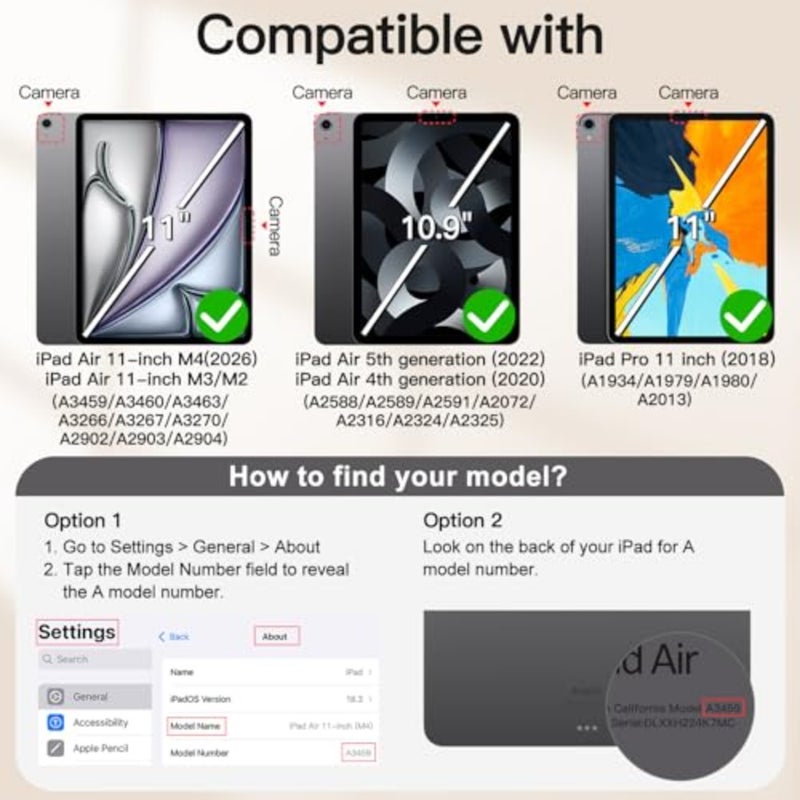 Magnetic Case for iPad Air 11-Inch M4/M3/M2 2026/2025/2024,iPad Air 5/4 (2022/2020), iPad Pro 11 (2018) Slim Tablet Cover with Magnetic Attachment, Premium PU Leather, Black, Lightweight Protective - Image 2