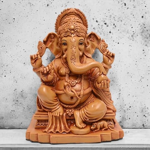 KariGhar Ganesh ji Ganpati Bappa Resin Idol Ganesha Murti for Home Decor Puja Lord Ganesh Statue Housewarming Gift for Office Desk Puja Room Brown Figurine (7 x 10 x 14 cm) - Image 2